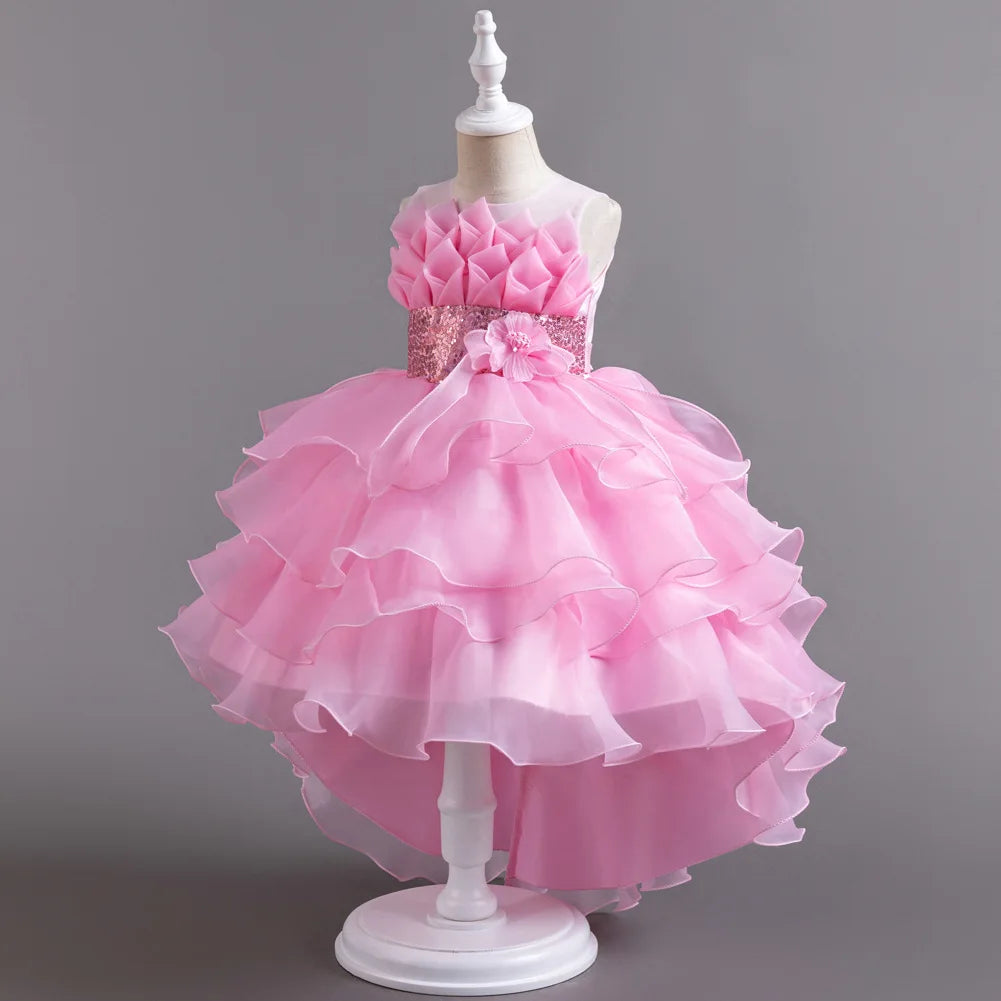 New Girls Elegant Princess Dress Embroidered Sequins Birthday Ball Evening Dress Party Fluffy Cake Dress 4-12 Years Old clothin