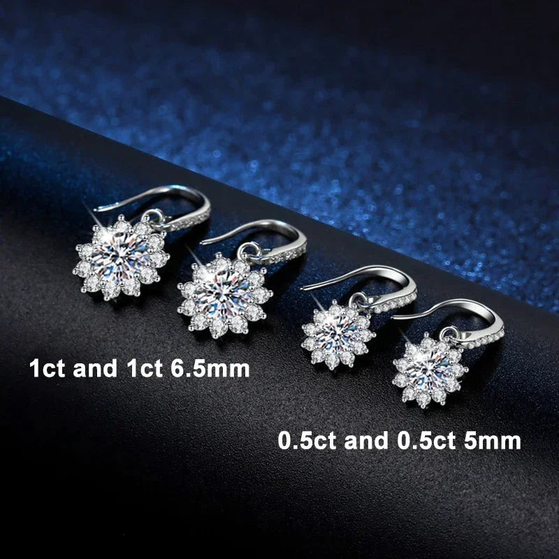 1ct Moissanite Earring 925 Sterling Silver with White Gold Plated Hoops Drop Flower Earring for Women Wedding Jewelry