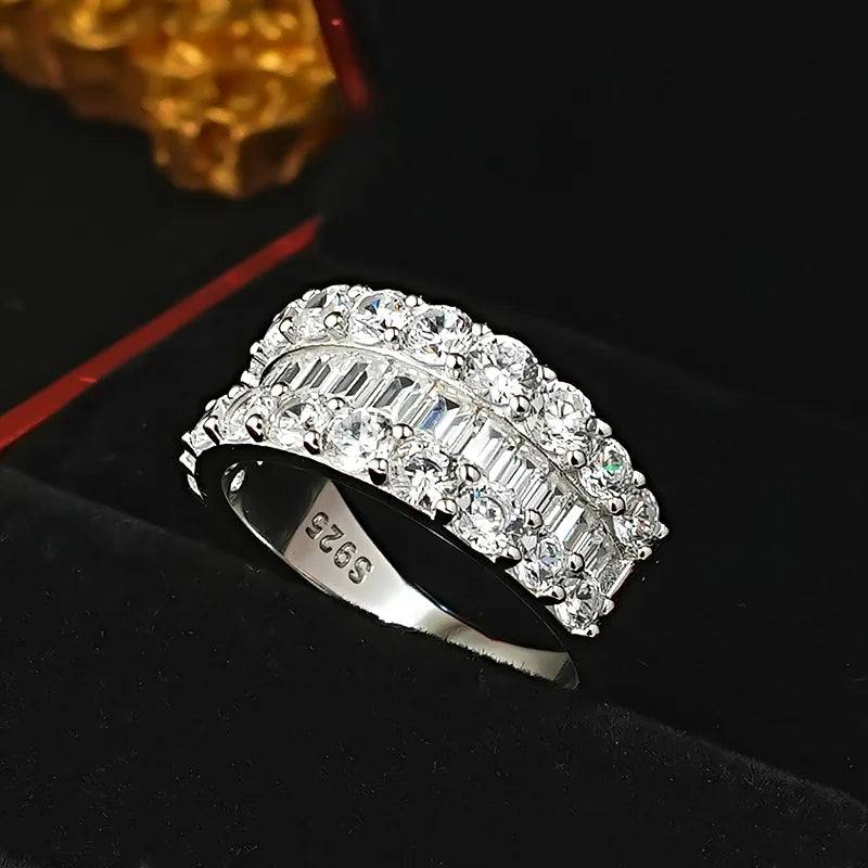 Wide T-shaped diamond ring for women, cool style 925 silver index finger ring, niche design, light luxury daily layering