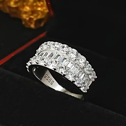 Wide T-shaped diamond ring for women, cool style 925 silver index finger ring, niche design, light luxury daily layering