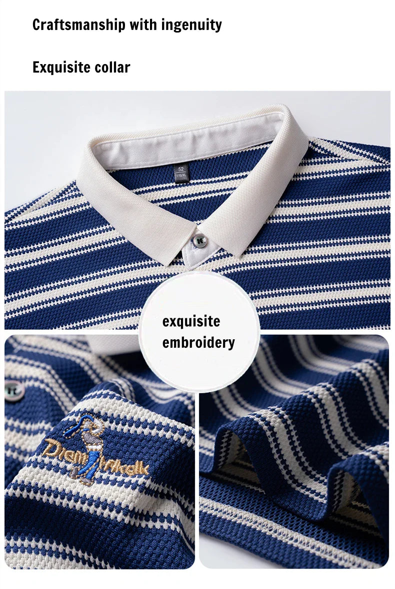 Classic striped men polo shirt summer cool breathable short sleeve fashion brand letter embroidery luxuriou casual lapel T-shirt
