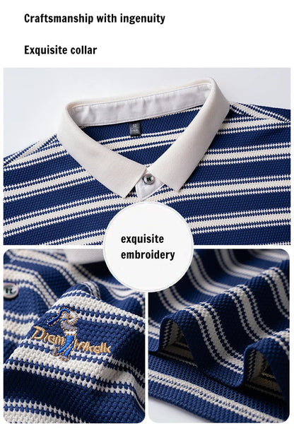 Classic striped men polo shirt summer cool breathable short sleeve fashion brand letter embroidery luxuriou casual lapel T-shirt