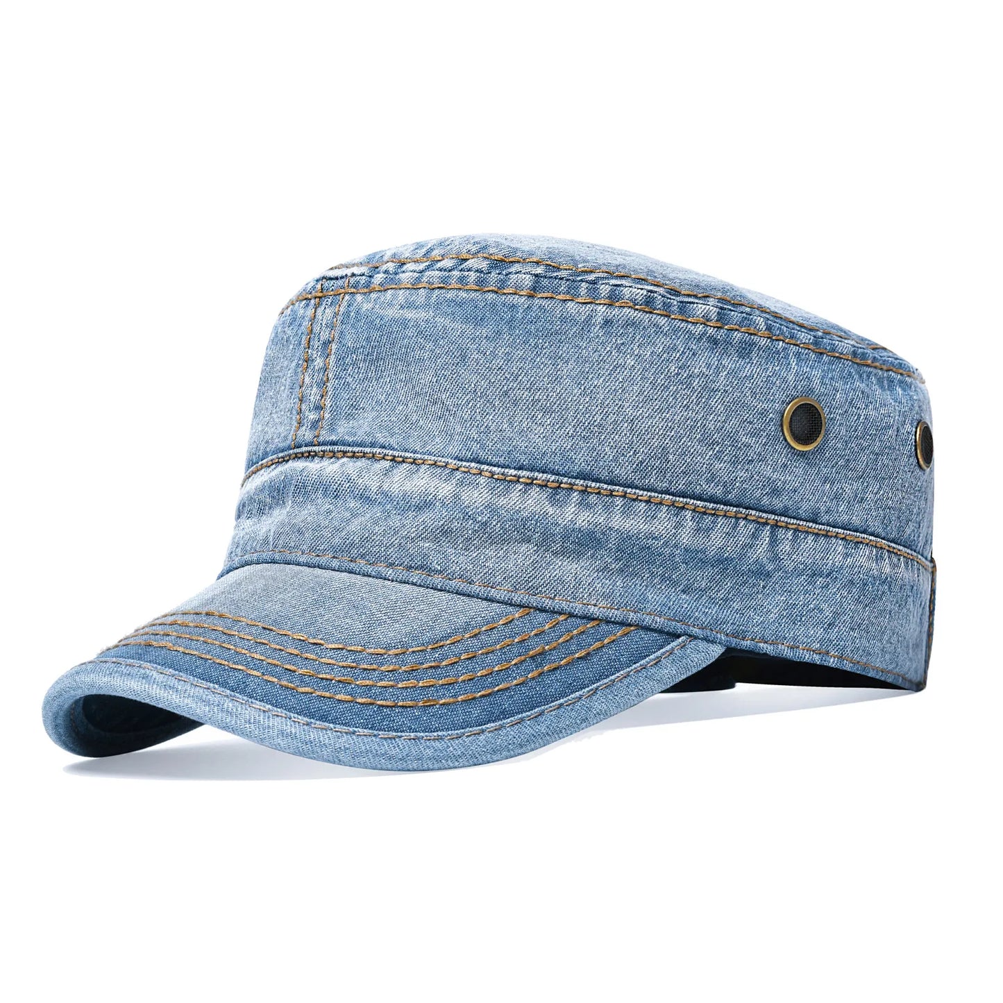 Denim Army Cap Men Washed Cotton Bucket Hat Spring Fall Headpiece Flat Top Adjustable Peaked Visor Hats Trucker Hats