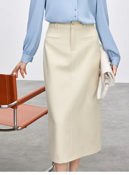 Retro Straight Tube Midi Skirt For Women Spring 2026 Preppy Style High Waist Slimming Split Mid Length Skirt 151Q59211
