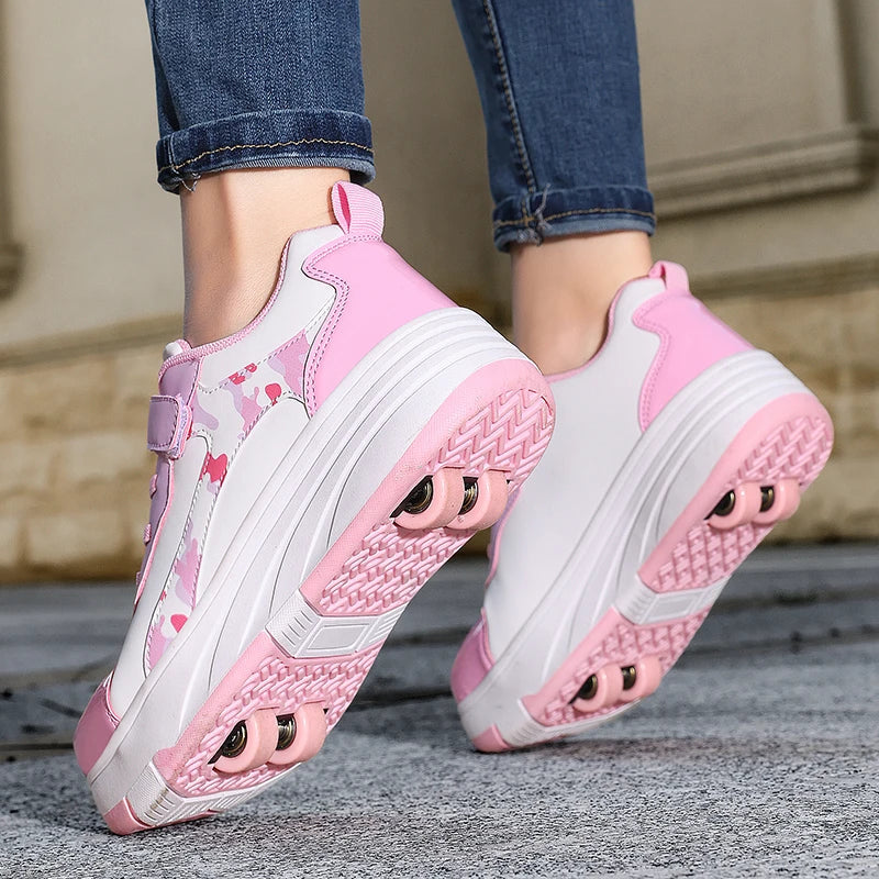 New Roller Skates Sneakers for Children Sports Shoes for Boys Retractable Skates with Removable Sheels Unisex Casual Footwear