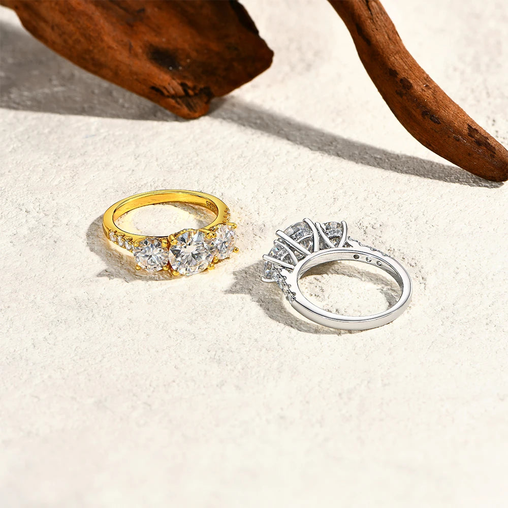 3 Stones Synthetic Moissanite Ring Elegant Design For Woman Man Wedding 925 Sterling Silver Rings Engagemen FineJewelry