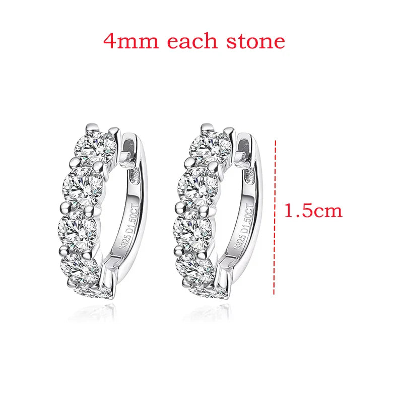 18k 3cttw Moissanite Hoop Earring for Women 4mm Stones D Color Sparkling Created Diamond Earring 100% 925 Sterling Silver
