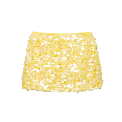 Women Y2K With Sequined Solid A-Line Mini Skirt Side Zipper High Waist Female Chic Lady Casual Skirts