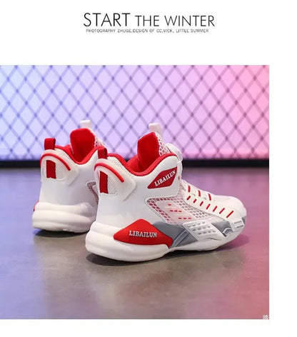 Kids Sneakers Basketball Shoes Boys Spring Fashion Rotating Button Anti-slip Shock Absorption School Students Sports Shoes