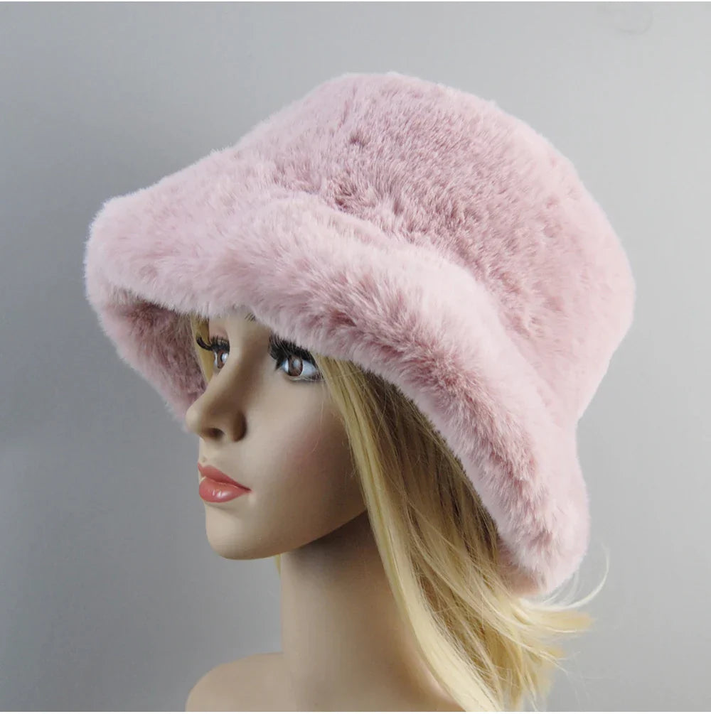 Hot Fashion Fake Rabbit Fur Hats Super Soft Women Winter Hat Cotton Lining Warm Russian Fashion Ski Beanies Plush Solid Color