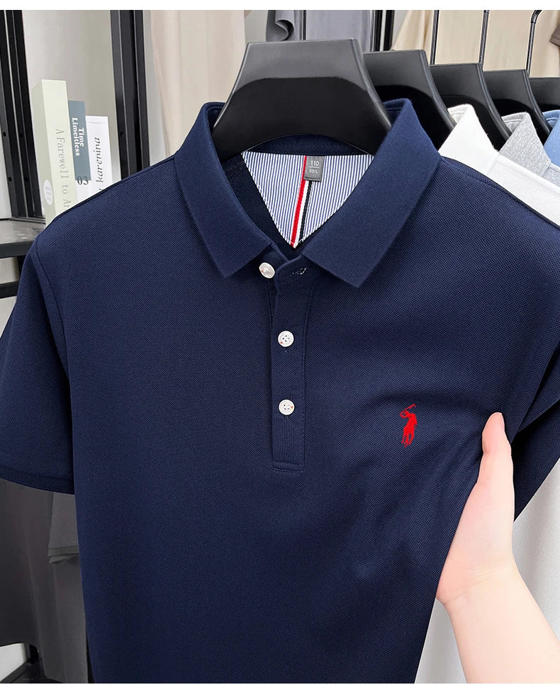 Luxury brand short sleeve men polo shirt summer ice silk breathable high-end pony embroidery design casual business Paul T-shirt