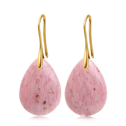 Natural Stone Pendant Women's Teardrop Earrings Elegant Gem Jewelry Creative Gift Black Obsidian Amethyst Rose Quartz Earrings