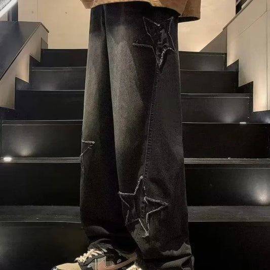 Star Embroidered Straight Casual Men's Jeans Y2K Gothic Unisex New Wide-leg Loose, Comfortable Fashionable Youth Street Jeans