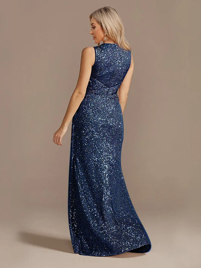 Luxury Floor Length V-Neck Evening Dresses Elegant Slit Party Women 2025 Wedding Sequins Formal Cocktail Prom Gowns