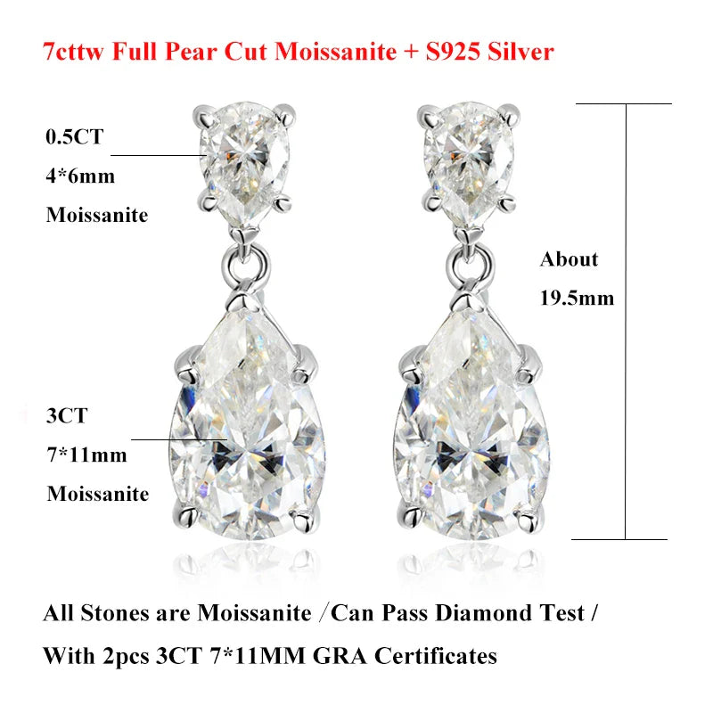 Pear Cut Mossanite Gemstone Drop Earrings 7*11MM for Women Lab Grown Emerald Pink Padparadscha Wedding Party Stud Earring