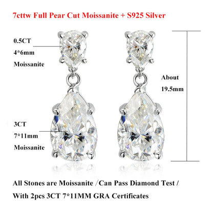 Pear Cut Mossanite Gemstone Drop Earrings 7*11MM for Women Lab Grown Emerald Pink Padparadscha Wedding Party Stud Earring