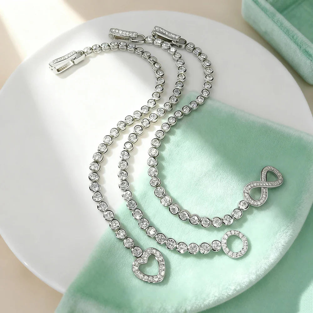 Round Bezel Set 3mm Zircon Bracelets for Women High Carbon Diamond 925 Sterling Silver 3 Styles Lock Buckles Fine Jewelry