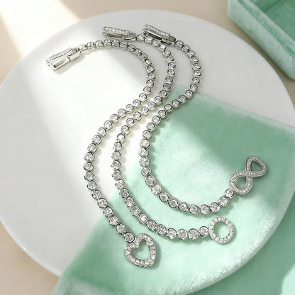 Round Bezel Set 3mm Zircon Bracelets for Women High Carbon Diamond 925 Sterling Silver 3 Styles Lock Buckles Fine Jewelry