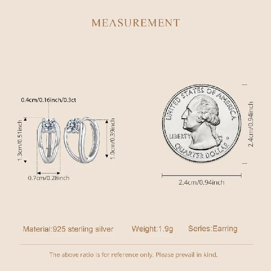 0.3CT Moissanite Hoop Earrings Double Layer Huggie Earring D Color VVS1 Round Cut Hypoallergenic Lightweight Jewelry Gift