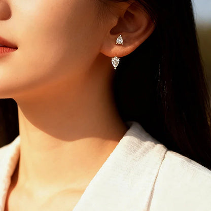 5*8mm Water Drop All Moissanite Stud Earrings for Women Pear Cut Gems 2 Use Way Earring 925 Solid Silver Womans Jewelry