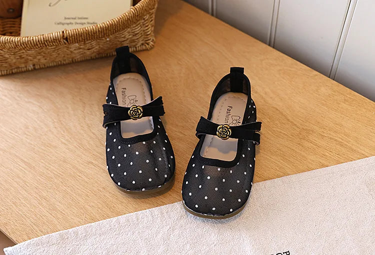 Girls' Casual Shoes, Polka Dot Mesh Princess Cute Bow Spring Summer 2026 Suitable Toddlers, Medium Large Children Wedding Party