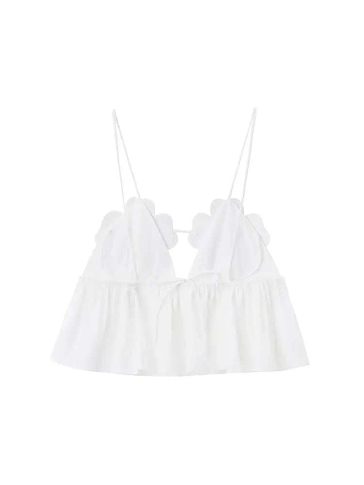 2025 Women Fashion  Rhinestone Floral Poplin Tank Tops Sexy Backless Tied Thin Straps Female Female Camis Top Mujer