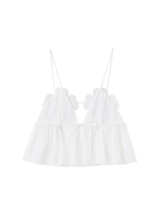 2025 Women Fashion  Rhinestone Floral Poplin Tank Tops Sexy Backless Tied Thin Straps Female Female Camis Top Mujer
