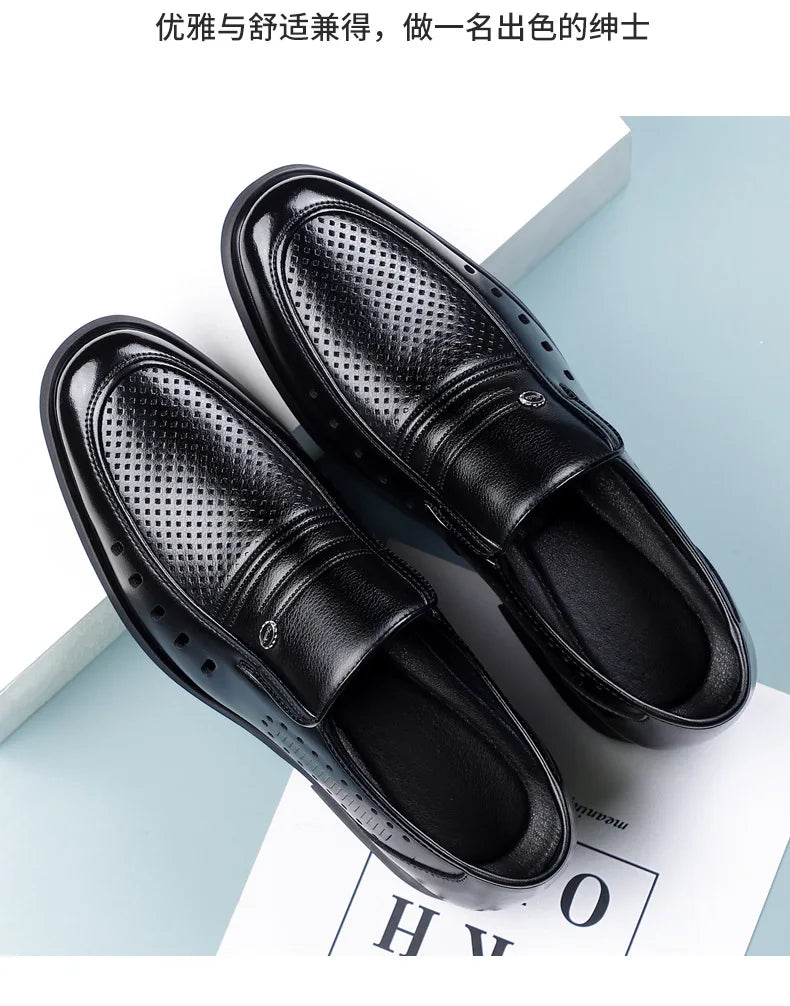 New Designer Big Size Leather Shoes For Men Summer Breathable Hallow Business Casual Shoes Male Solid Color Fashion Loafers Man