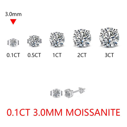 2 Carat 8.0mm D Color Moissanite Stud Earrings For Women Top Quality 100% 925 Sterling Silver Sparkling Wedding Jewelry