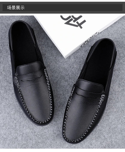 Men's fashion leather shoes Four Season new plus size casual soft sole white shoes anti slip outdoor business dress leather shoe