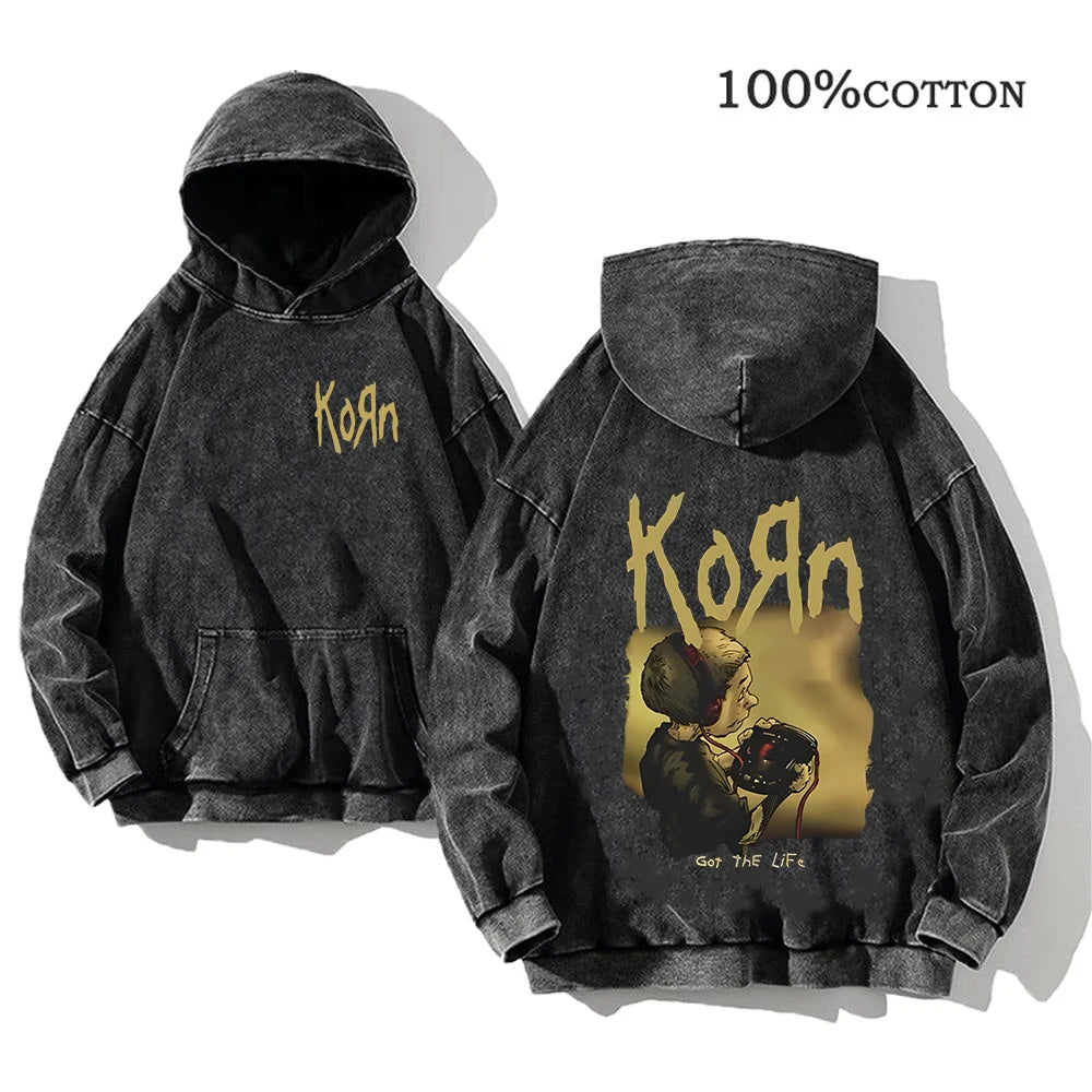 World Tour Hoodies Vintage Washed Men's Sweatshirts Cotton Hip Hop Streetwear Hooded Pullover Loose Y2K Tops