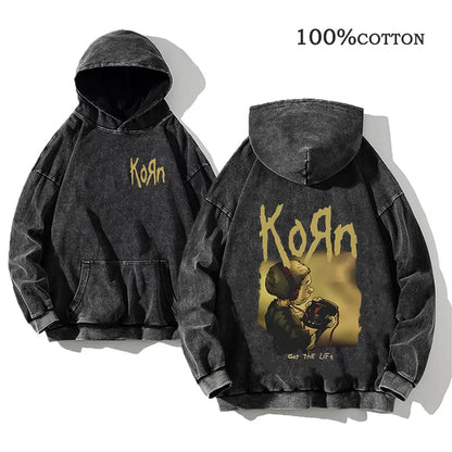 World Tour Hoodies Vintage Washed Men's Sweatshirts Cotton Hip Hop Streetwear Hooded Pullover Loose Y2K Tops
