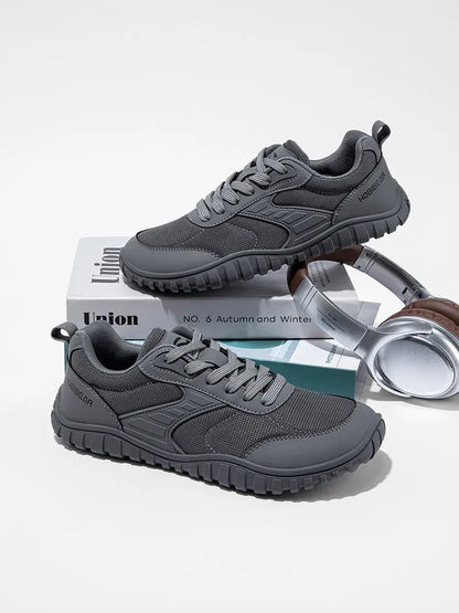 Wide Toe Running Shoes Unisex Minimalist Artificial Leather Walking Sneakers Lace Up Lightweight Breathable Shoes