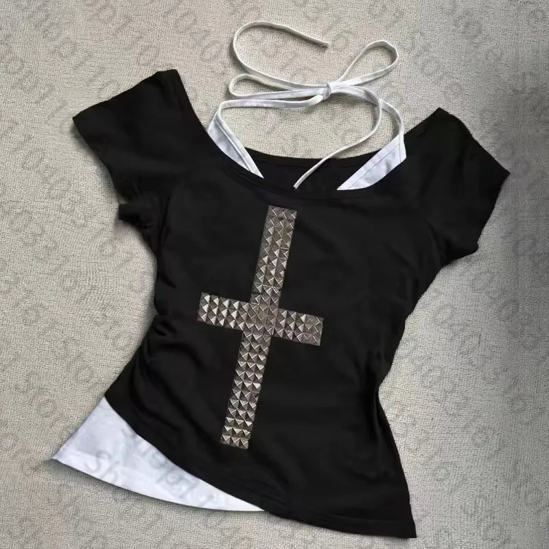 Gothic Grunge Punk Emo Girls Long Sleeve T-Shirt Sexy Slim Chic Print Casual Crop Tops Y2K Harajuku Aesthetic Women's Streetwear