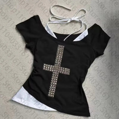 Gothic Grunge Punk Emo Girls Long Sleeve T-Shirt Sexy Slim Chic Print Casual Crop Tops Y2K Harajuku Aesthetic Women's Streetwear