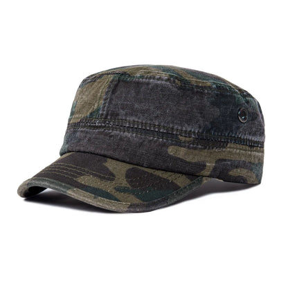 Denim Army Cap Men Washed Cotton Bucket Hat Spring Fall Headpiece Flat Top Adjustable Peaked Visor Hats Trucker Hats