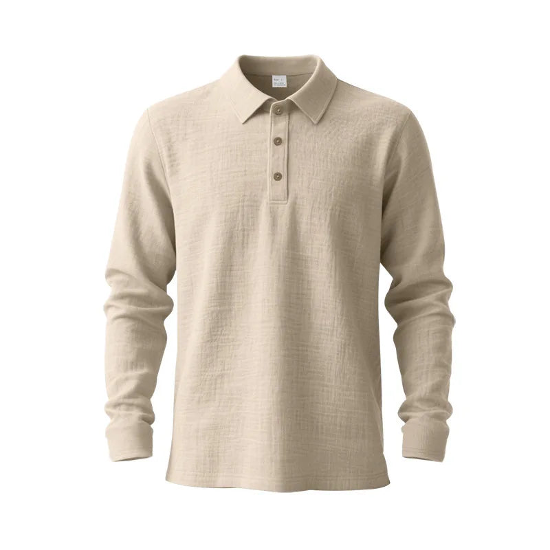 Linen shirt stand-up collar button-down men's loose casual breathable V-neck long-sleeved polo shirt