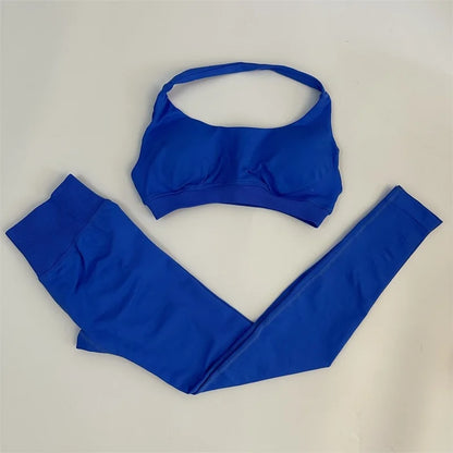 Yoga Legging Sets for Women Seamless Yoga Set Scrunch Butt Legging Set Workout Gym Suit with Halter Crop Top