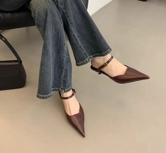 Retro Street Style Design Thin High Heels Pointed Toe Women Pumps Buckle Strap Banquet Party Slingbacks Female Mules Shoes