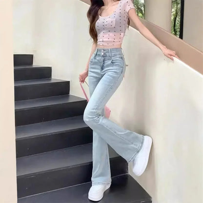 Retro High Waist Slim Fit Bootcut Denim Jeans for Women