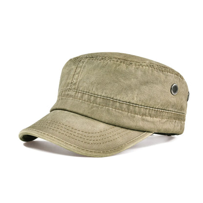 Denim Army Cap Men Washed Cotton Bucket Hat Spring Fall Headpiece Flat Top Adjustable Peaked Visor Hats Trucker Hats