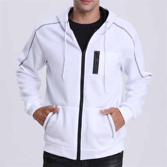 Moletom Masculino com Capuz e Zíper Manga Longa Casual Esportivo com Bolsos Jaqueta de Moletom com Capuz Casaco Forrado de Lã Quente para Primavera Outono