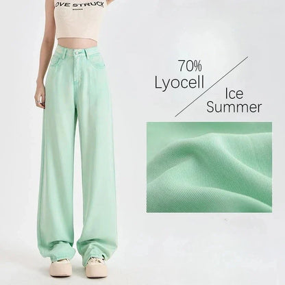 Korean Fashion Woman Ice Silk Wide-leg Jean