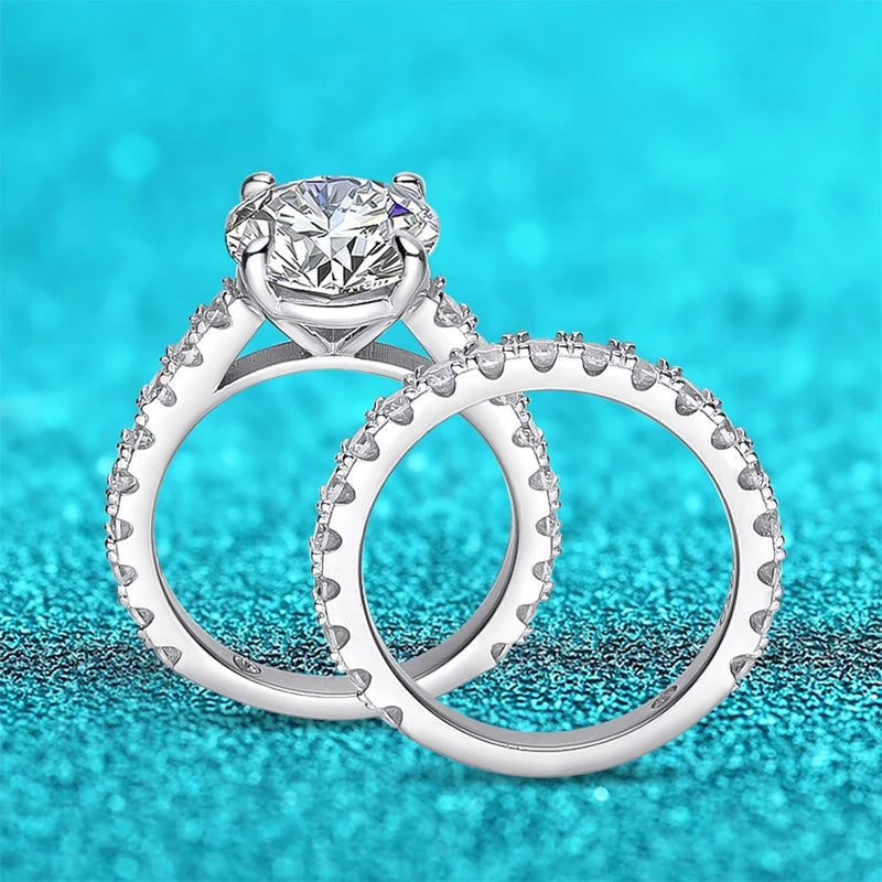 18k Plated 0.6-4.2CT All Moissanite Rings for Women Sparkly Luxury Wedding Diamond Band 100% 925 Sterling Silver Jewelry