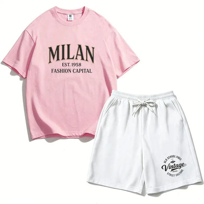 Summer Boys Cotton T-Shirt Shorts Set Casual Kids Milan Graphic Print Short Sleeve Suit Children's Outfit 2026 ML1