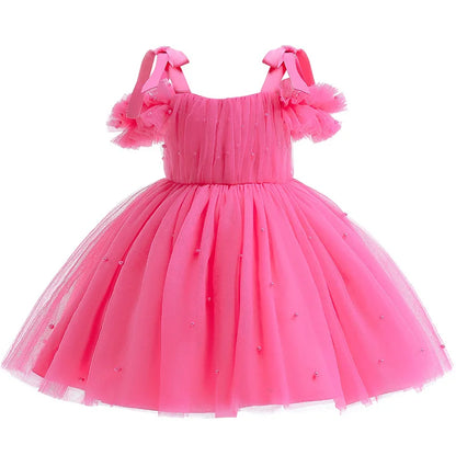1 to 5 Yrs Kid Summer Baby Girls Ceremonial Dress Children's Pearl Tulle Princess Party Dresses For Wedding Tutu Perform Vestido