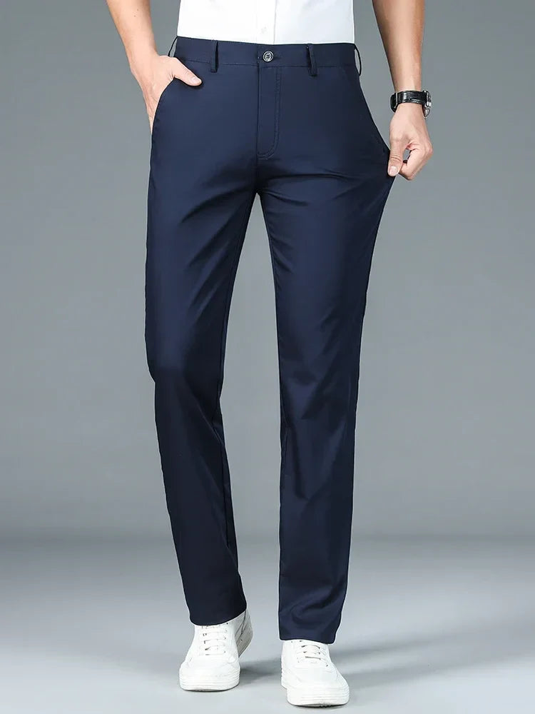 Bamboo Fiber Straight Business Pants Men Summer Clothes Fashion Classic Designer Breathable Casual Long Formal Trouser Male