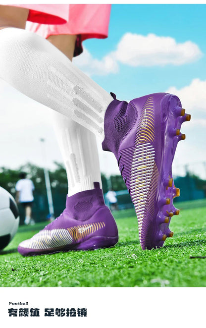 Double Star 2026 New High-Top AG Soccer Boots, Long Studs, for Teenagers, Primary School Students, Adults and Kids, Match & Trai