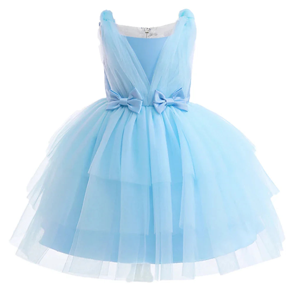 Summer Bow Bridemaid Party Girls Dresses Elegant Tulle Birthday Wedding Princess Dress for Girl New Years Prom Christmas Costume