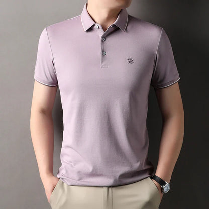 Men's Embroidered Short Sleeved Cotton Polo Shirt High End Brand Lapel T-Shirt Simple Casual Summer Breathable Top Men's Wear